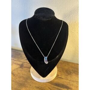 925 Sterling Silver Pendant Necklace Blue Opal Purple Stone CZ Accent 20” Chain